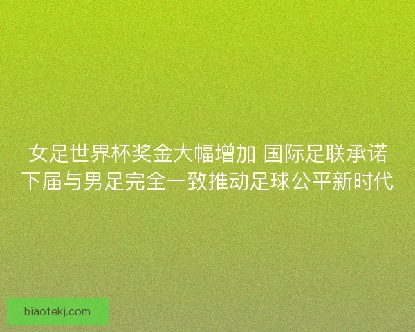 女足世界杯奖金大幅增加 国际足联承诺下届与男足完全一致推动足球公平新时代